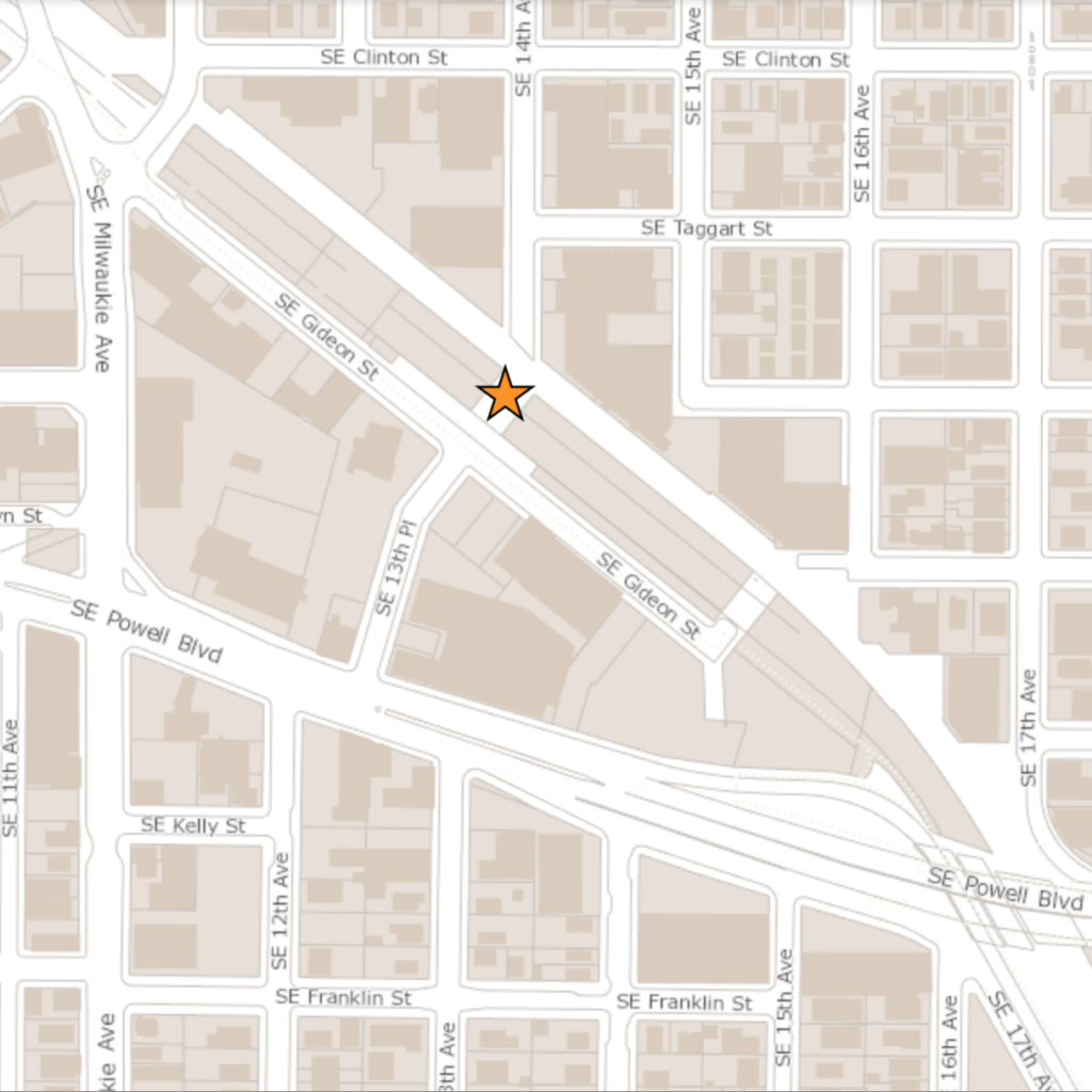 Street map displaying location of Gideon Overcrossing